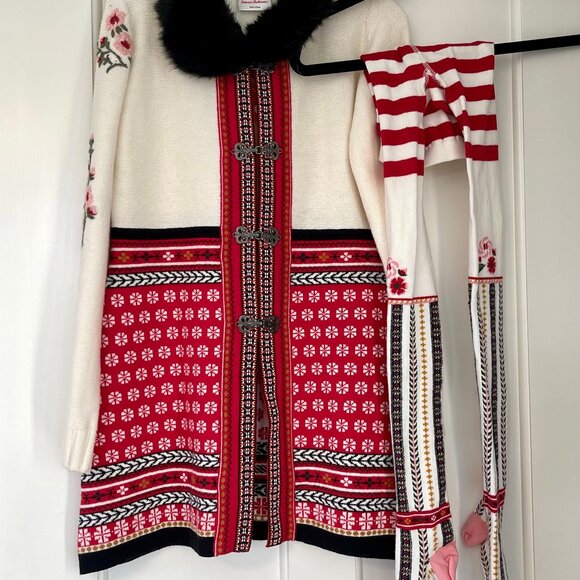 NWT Hanna Andersson Girls Fair Isle Sweater Jacket Fur Collar Scandinavian - Picture 7 of 13